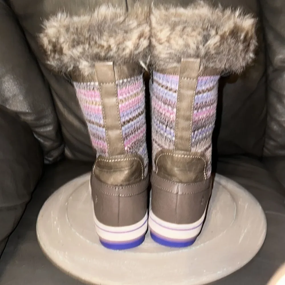 Northside 5 Taupe Purple Faux Fur Faux Leather Sweater Winter Snow Boots